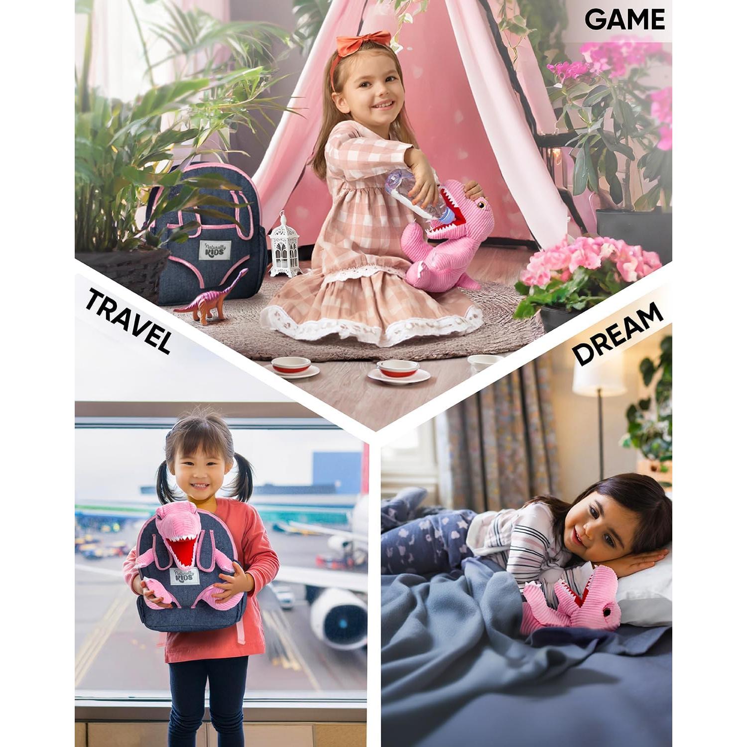 Mochila Dinosaurio Rosa Naturally KIDS para Niñas 2-5 Años