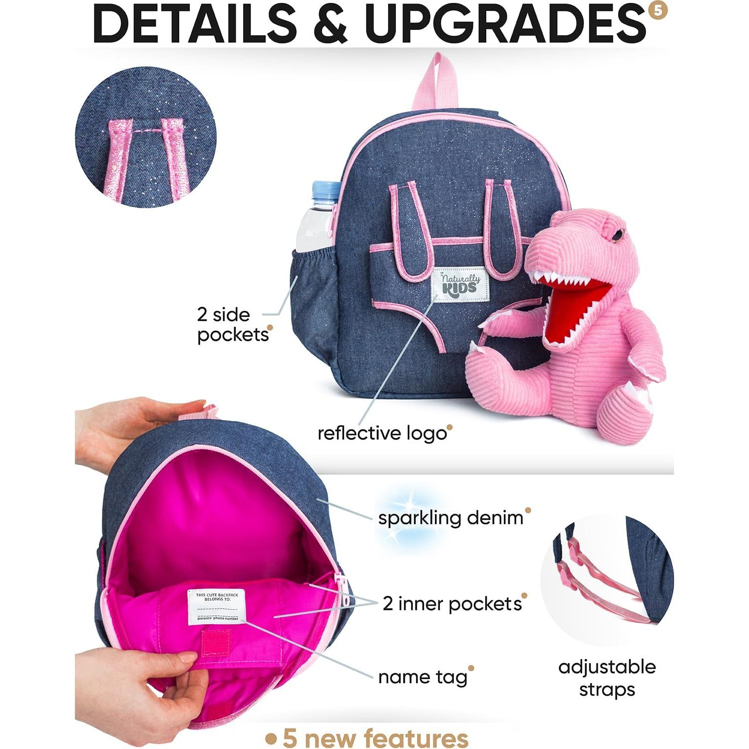 Mochila Dinosaurio Rosa Naturally KIDS 29x25x9 cm
