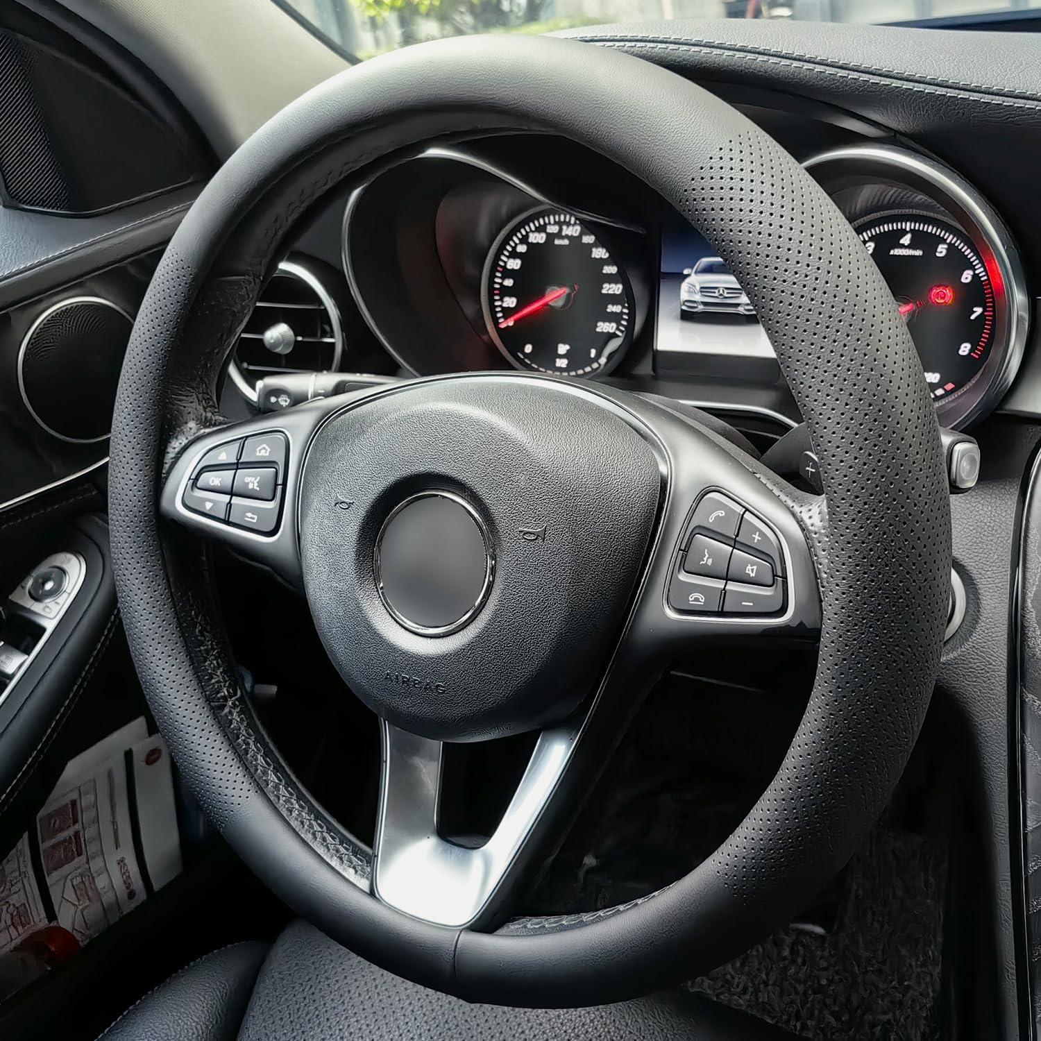 Cubierta de Volante XHRING para Audi 37-38 cm Cuero Negro