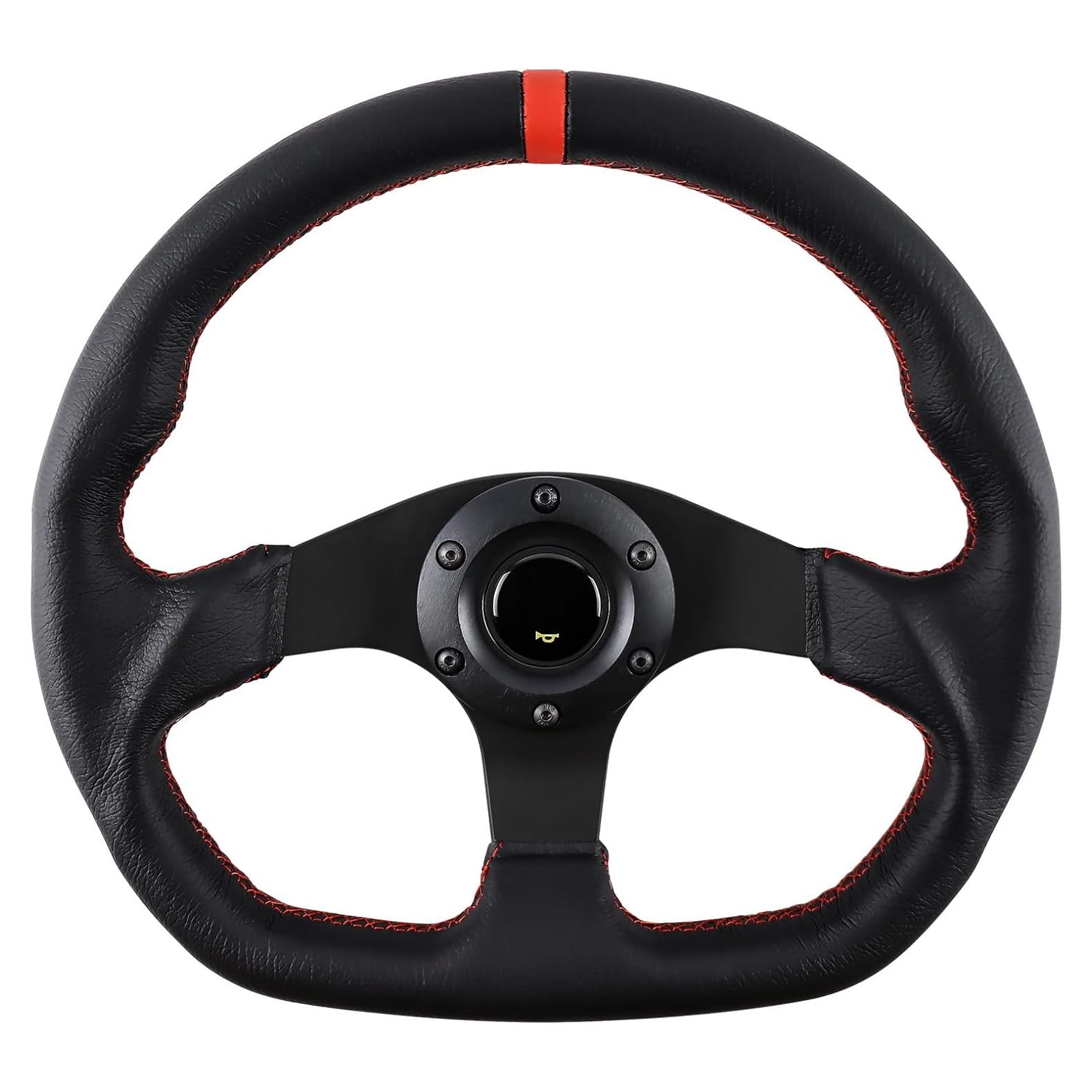 Volante de Carreras QYMOPAY 33 cm 3 Radios Aluminio Cuero Negro