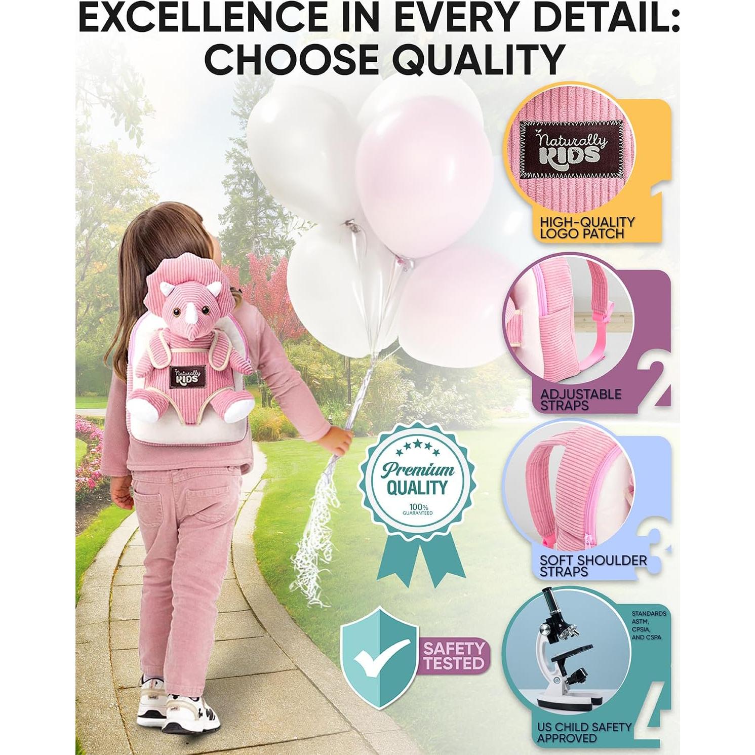 Mochila Triceratops Rosa Naturally KIDS para Niños 2-5 Años