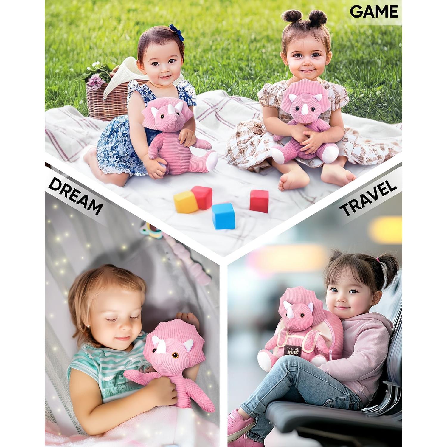 Mochila Triceratops Rosa Naturally KIDS para Niños 2-5 Años