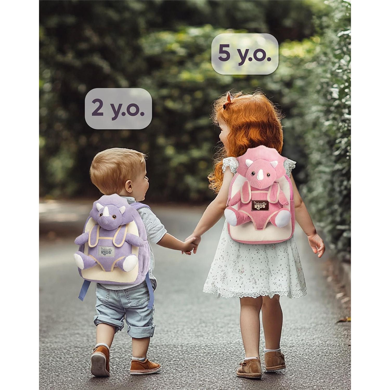 Mochila Triceratops Rosa Naturally KIDS para Niños 2-5 Años
