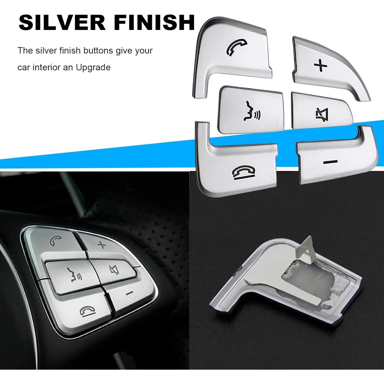 12 Stickers Recubrimiento Botón Volante Vkinman Plata Mercedes