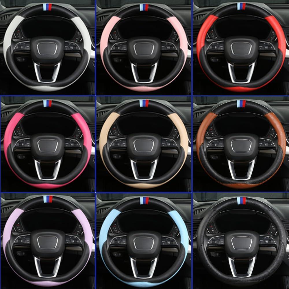 Funda de Volante de Cuero OHHMNKK para BMW 36.83-38.1 cm Naranja