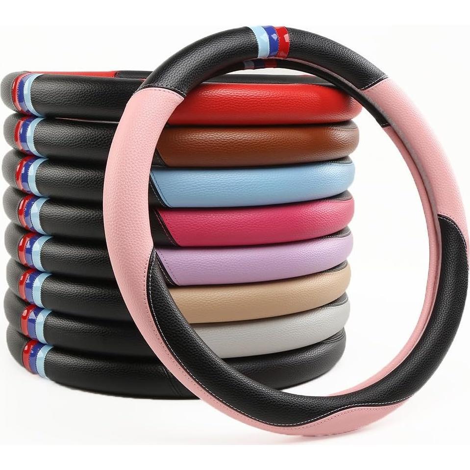 Funda de Volante de Cuero OHHMNKK para BMW 36.83-38.1 cm Naranja