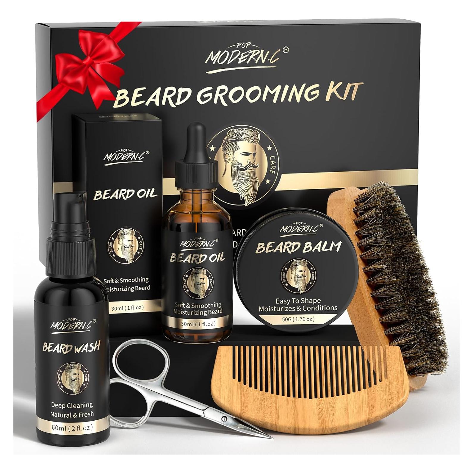 Kit de Cuidado de Barba POP MODERN.C 6 Piezas Aceite Champú