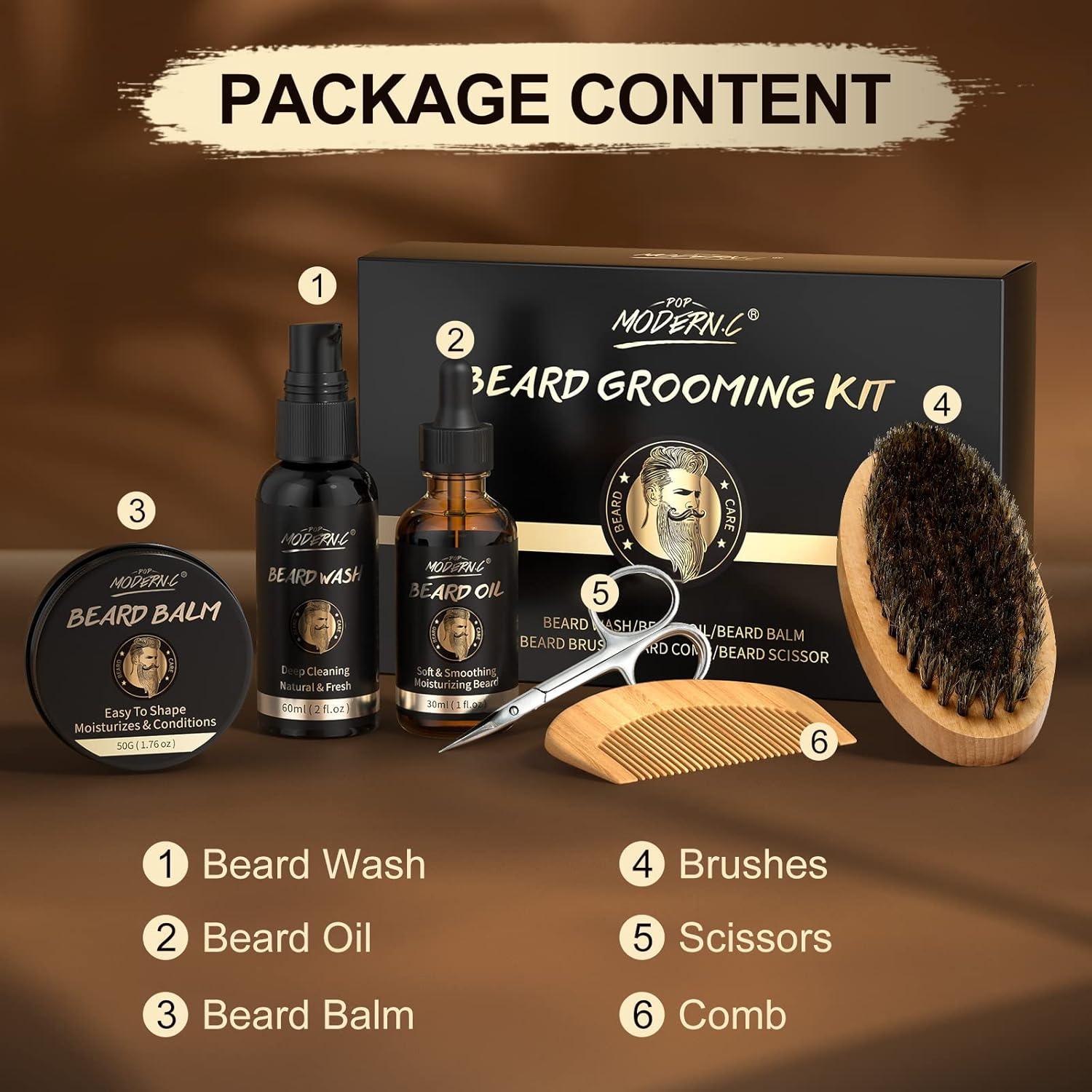 Kit de Cuidado de Barba POP MODERN.C 6 Piezas Aceite Champú