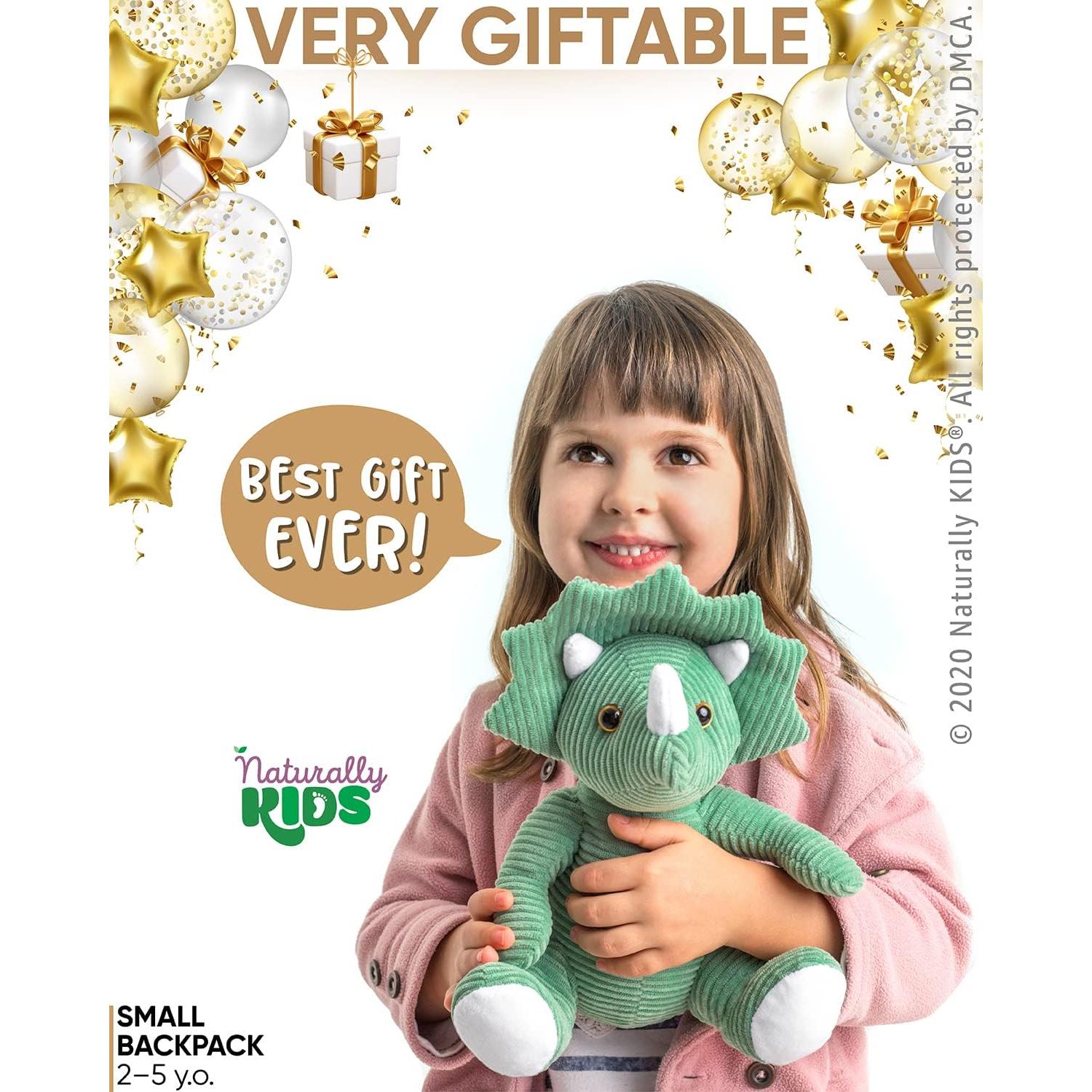 Mochila Dinosaurio Triceratops Verde Naturally KIDS 25 cm
