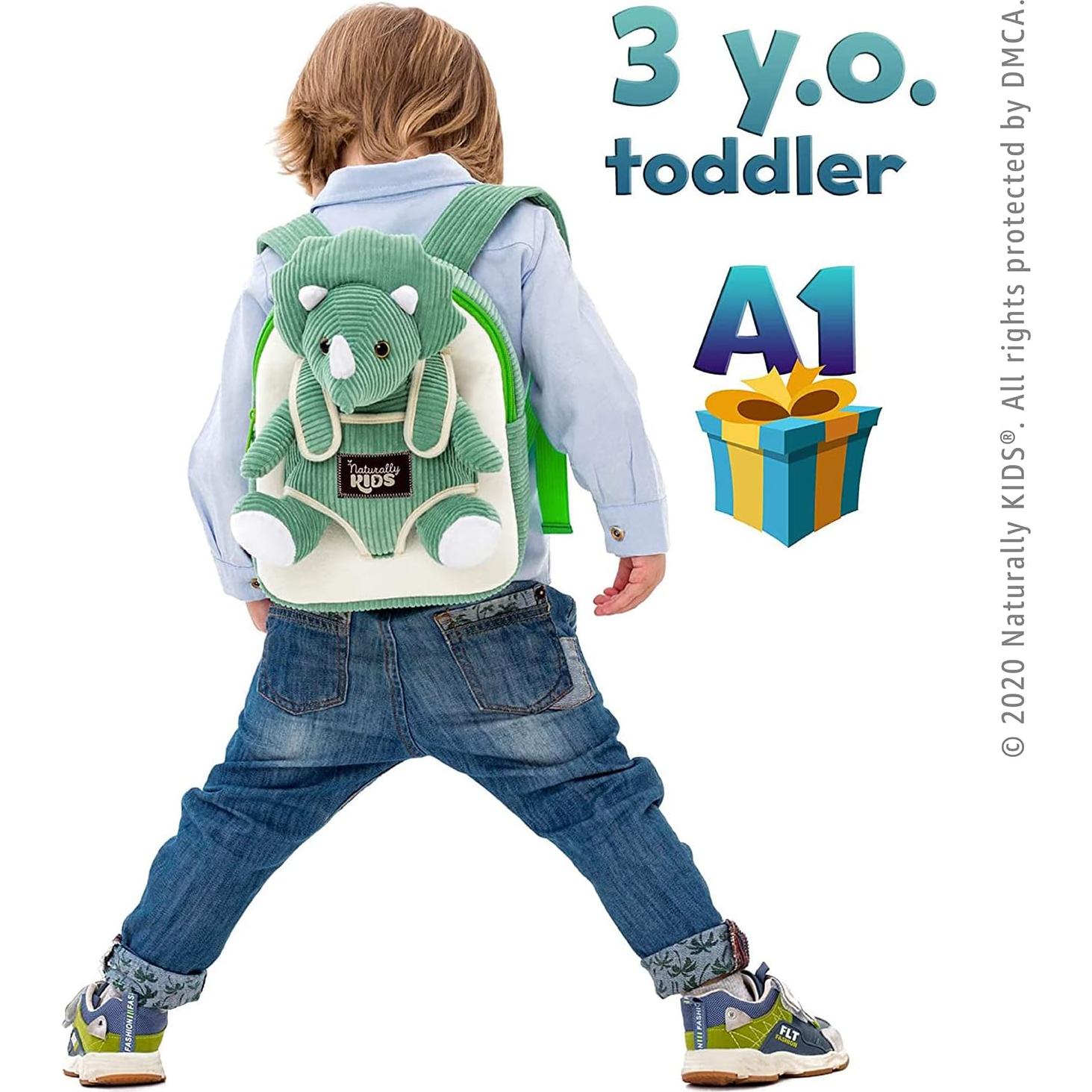 Mochila Dinosaurio Triceratops Verde Naturally KIDS 25 cm