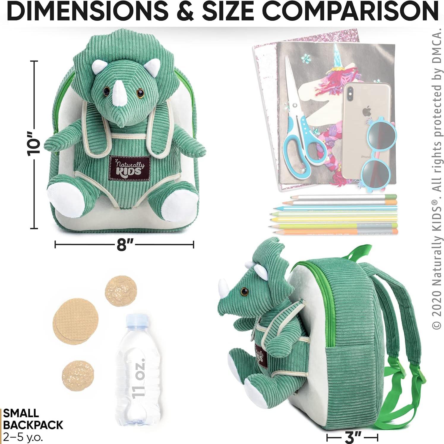 Mochila Dinosaurio Triceratops Verde Naturally KIDS 25 cm