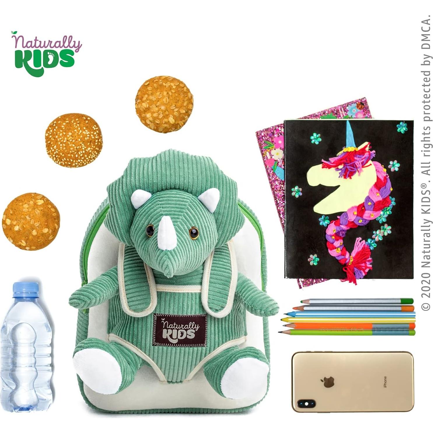 Mochila Dinosaurio Triceratops Verde Naturally KIDS 25 cm