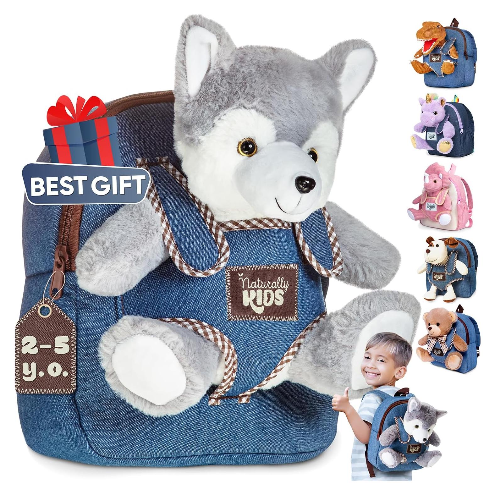 Mochila de Lobo Husky para Niños 2-5 Años 25x20x7 cm