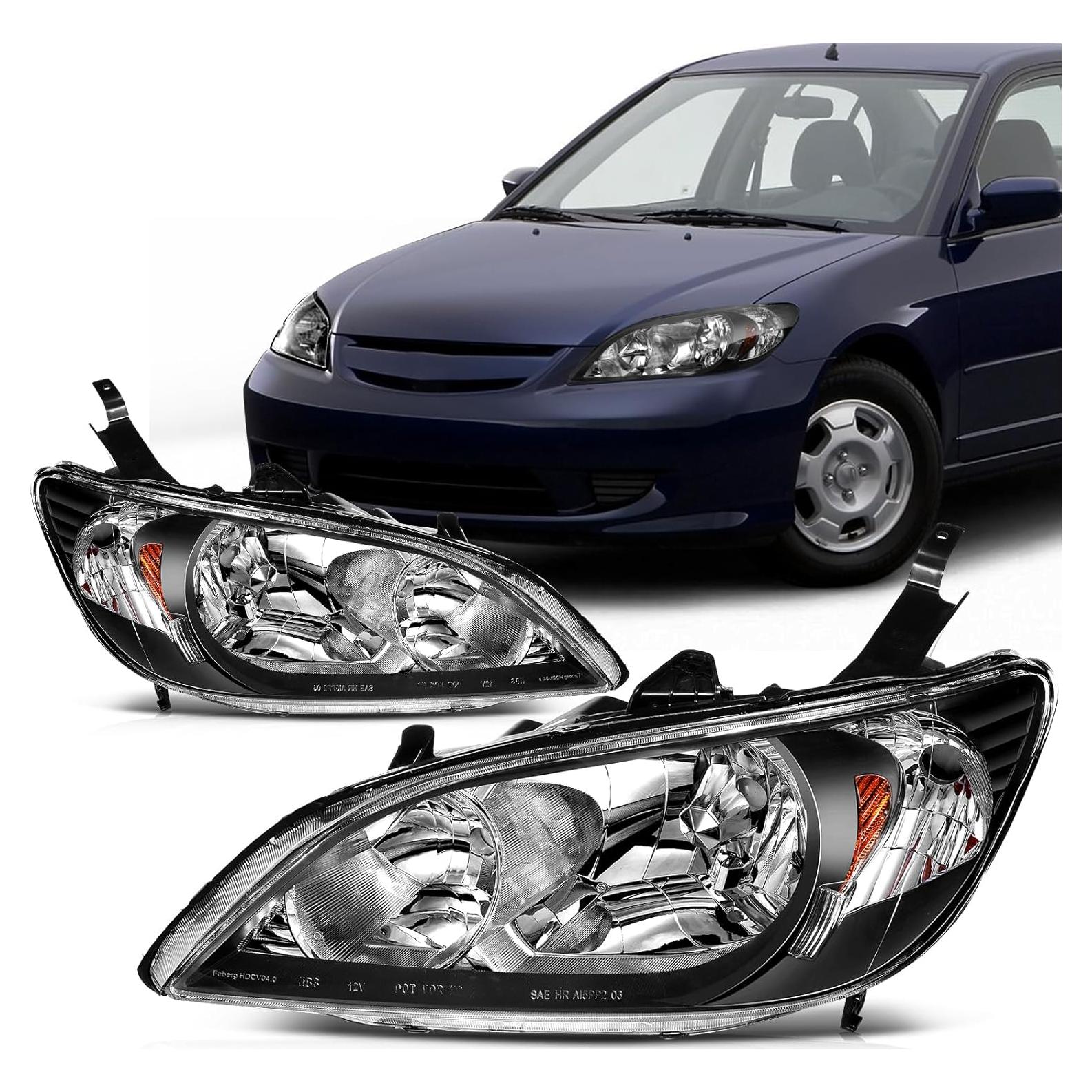 Conjunto de Faros SCITOO para Honda Civic 2004-2005 Lente Clara