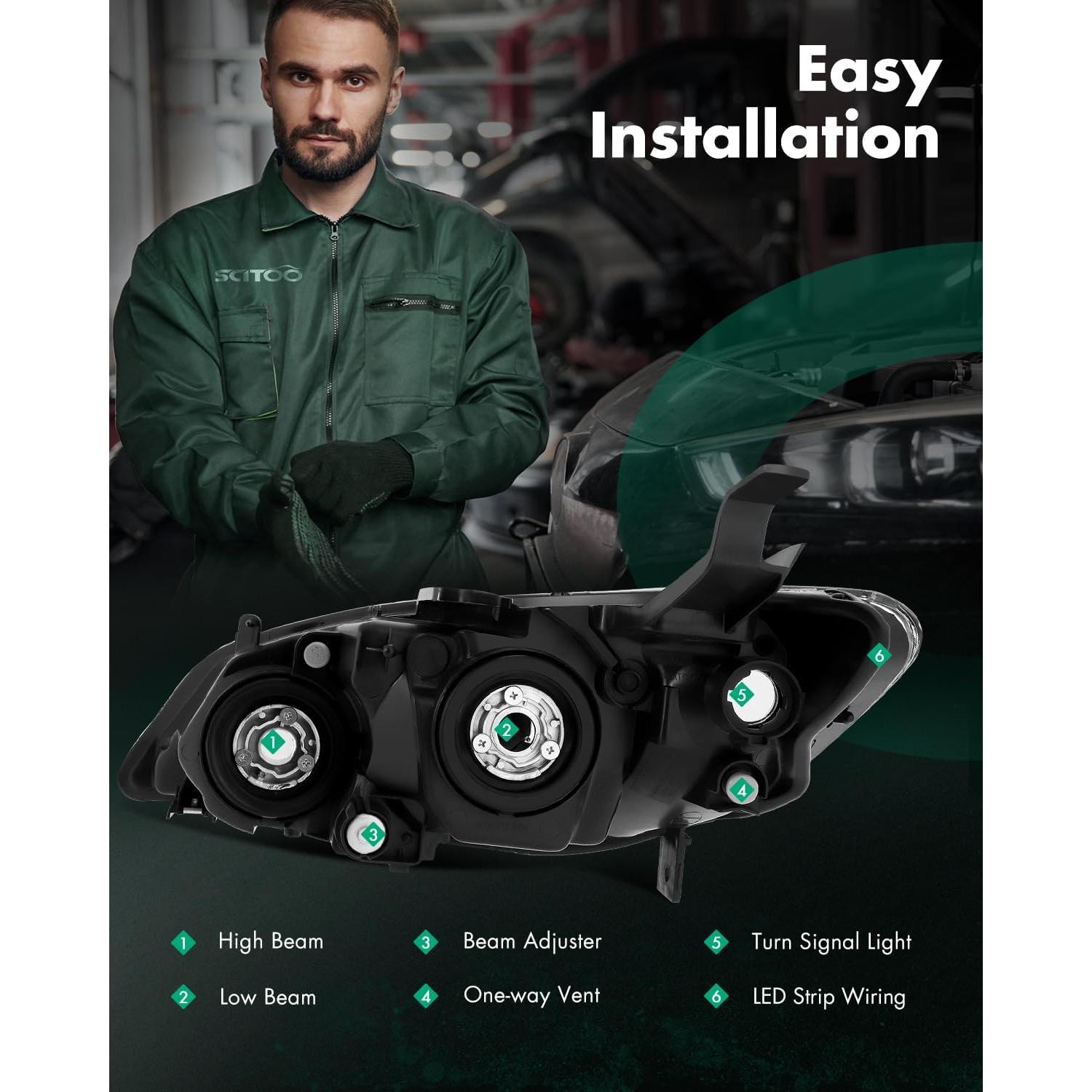 Conjunto de Faros SCITOO para Honda Civic 2004-2005 Lente Clara