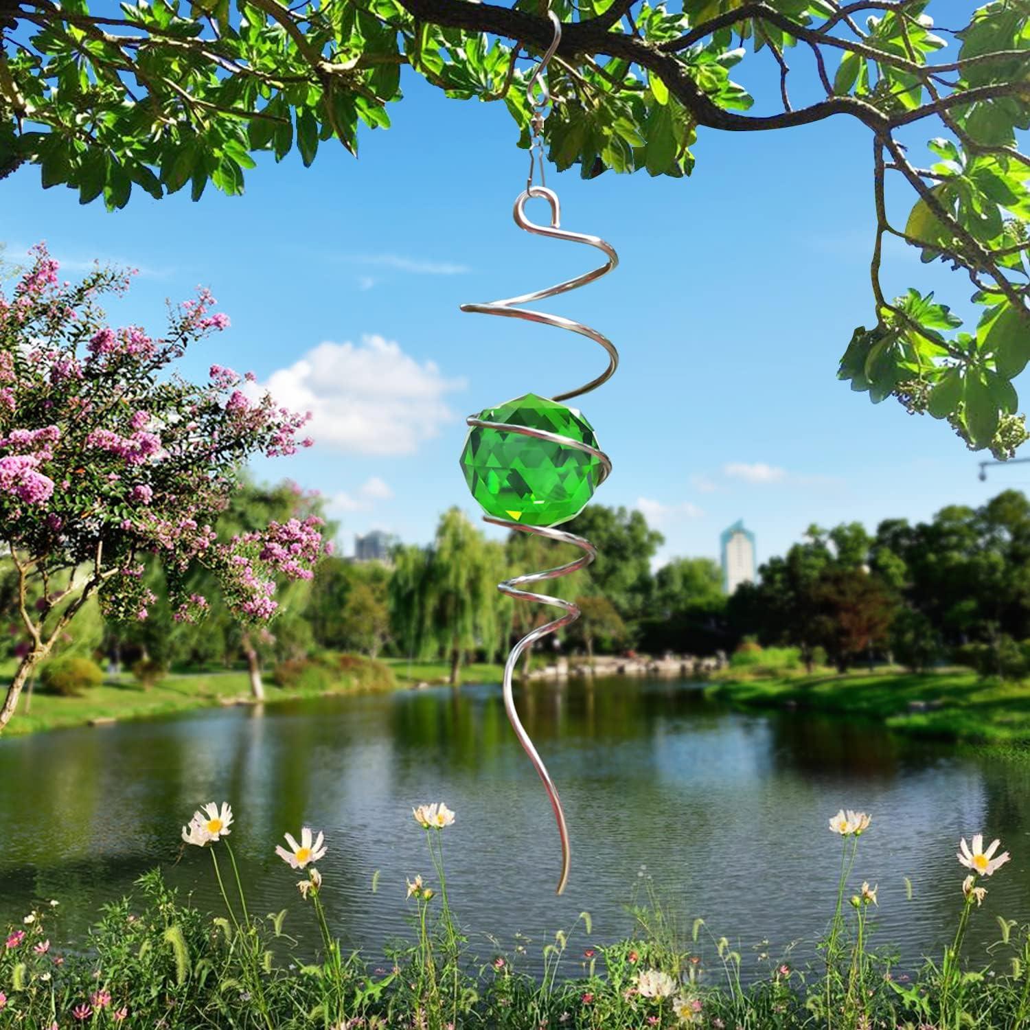Fonmy Bola de Cristal Verde Espiral 33 cm Decoración Jardín
