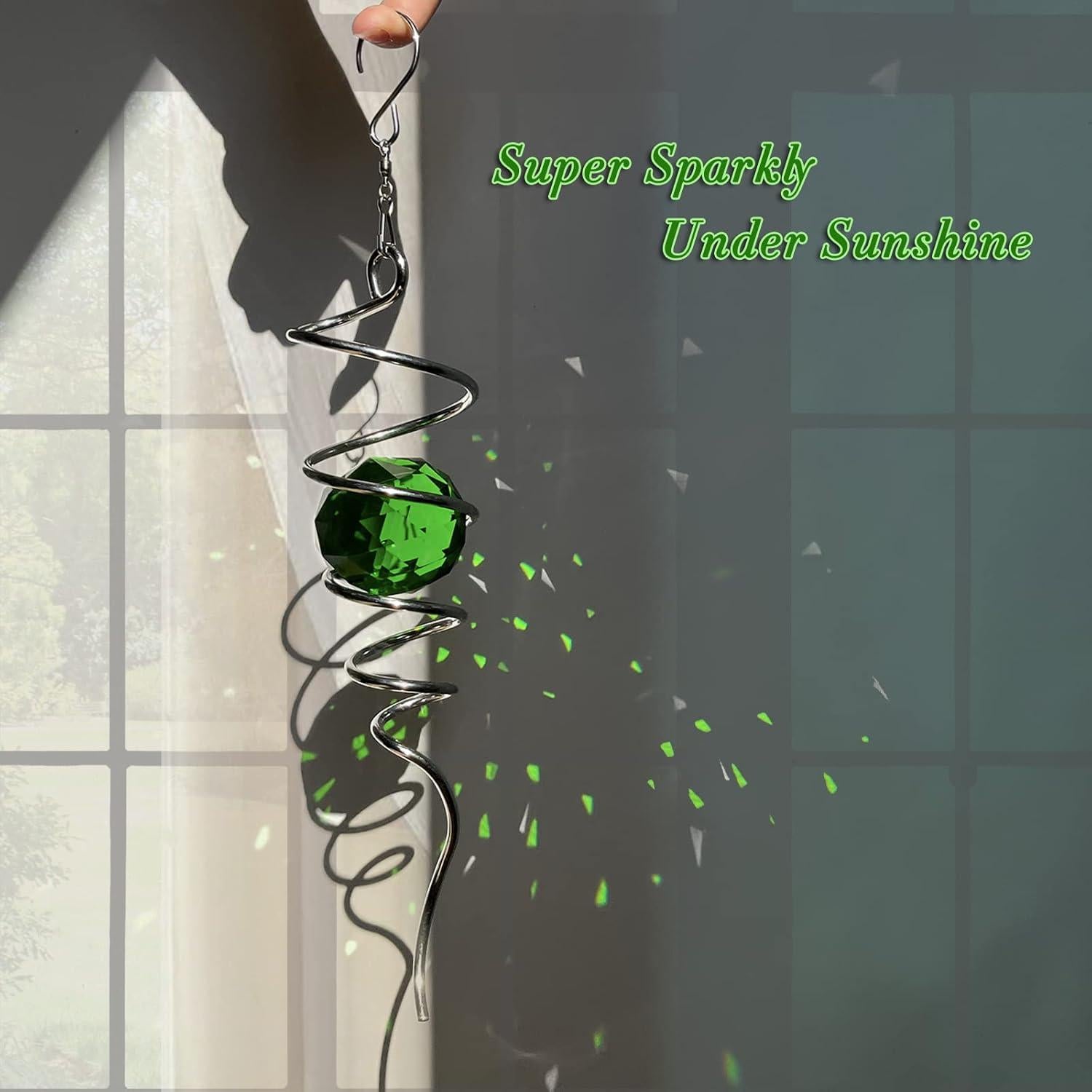 Fonmy Bola de Cristal Verde Espiral 33 cm Decoración Jardín