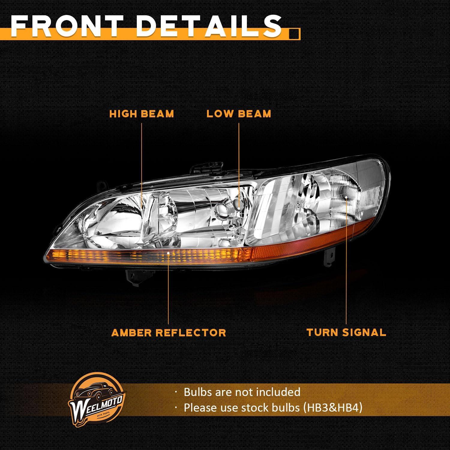 Faros WEELMOTO para Honda Accord 1998-2002, Carcasa Cromada
