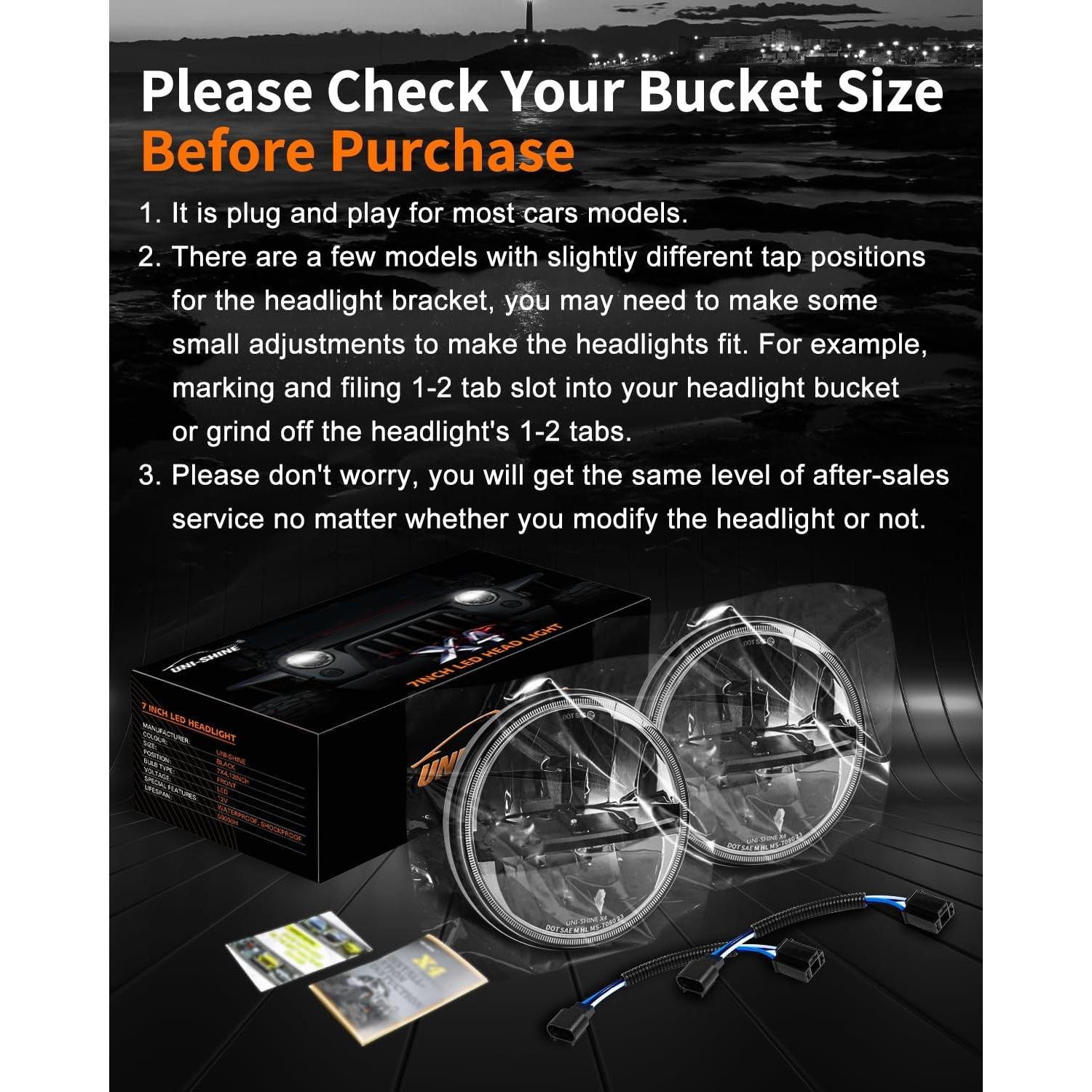 Faros LED 7" UNI-SHINE J004 para Jeep Wrangler y Chevy