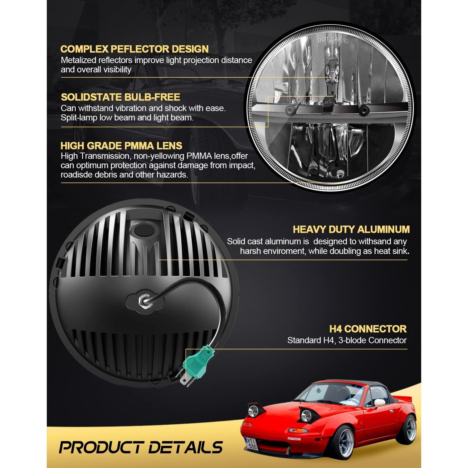 Faros LED 7" UNI-SHINE J004 para Jeep Wrangler y Chevy