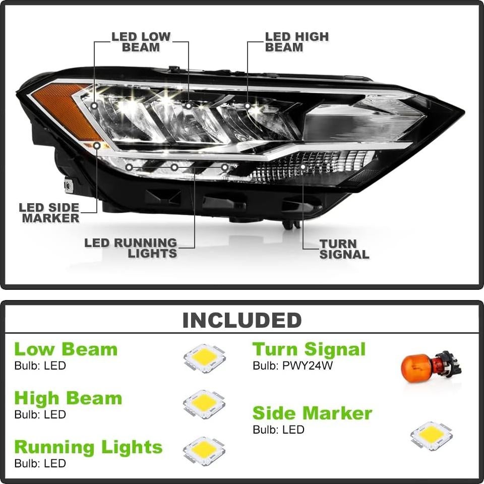 Faro LED No Proyector ACANII para Volkswagen Jetta 2019-2023 - Lado Pasajero