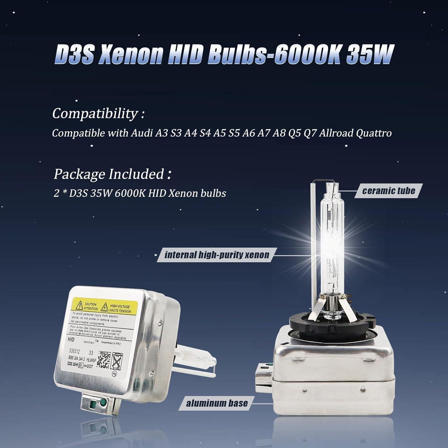 Bombillas D3S Xenon HID 6000K Tivora 35W para Audi