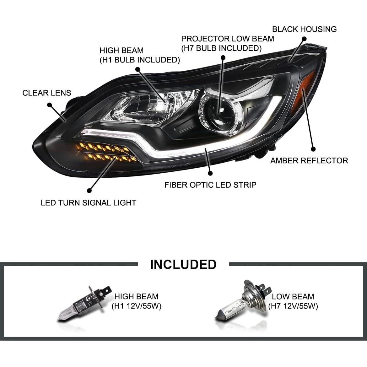 Faros Proyector Negro SPEC-D TUNING para Ford Focus 2012-2014
