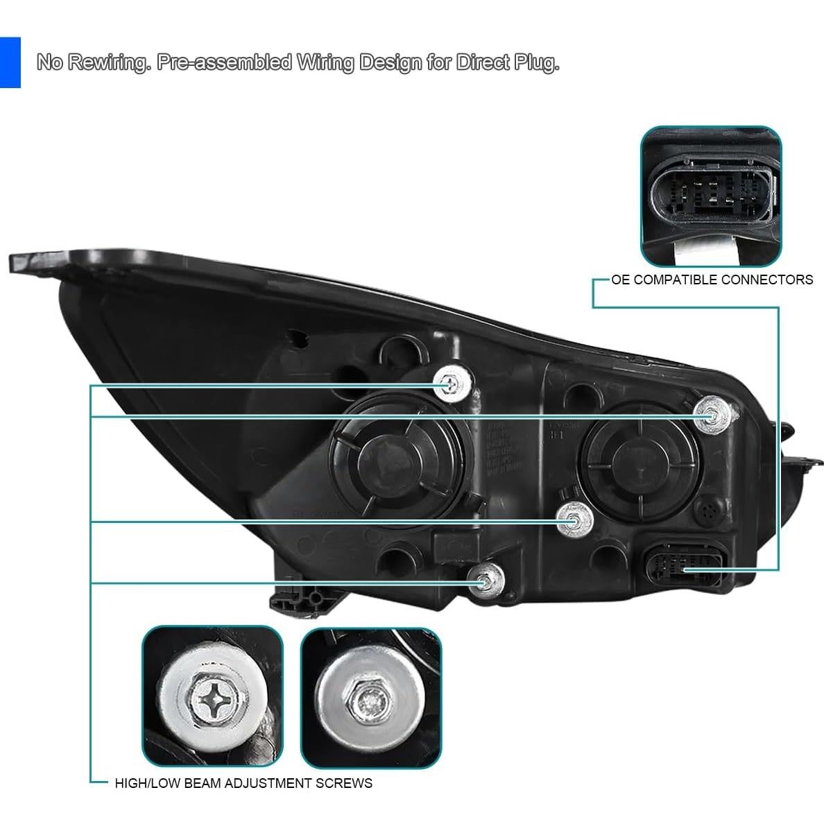 Faros Proyector Negro SPEC-D TUNING para Ford Focus 2012-2014