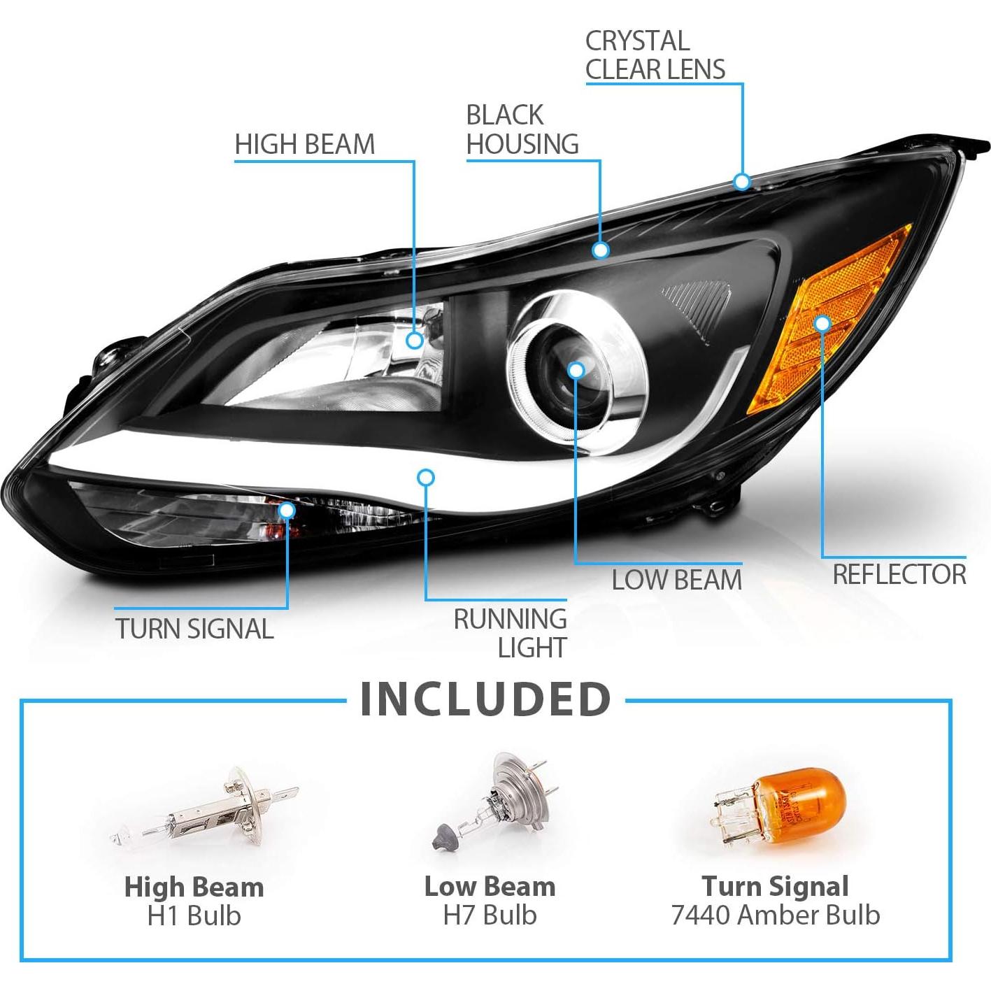 Faros Proyector AmeriLite Negros para Ford Focus 2012-2014