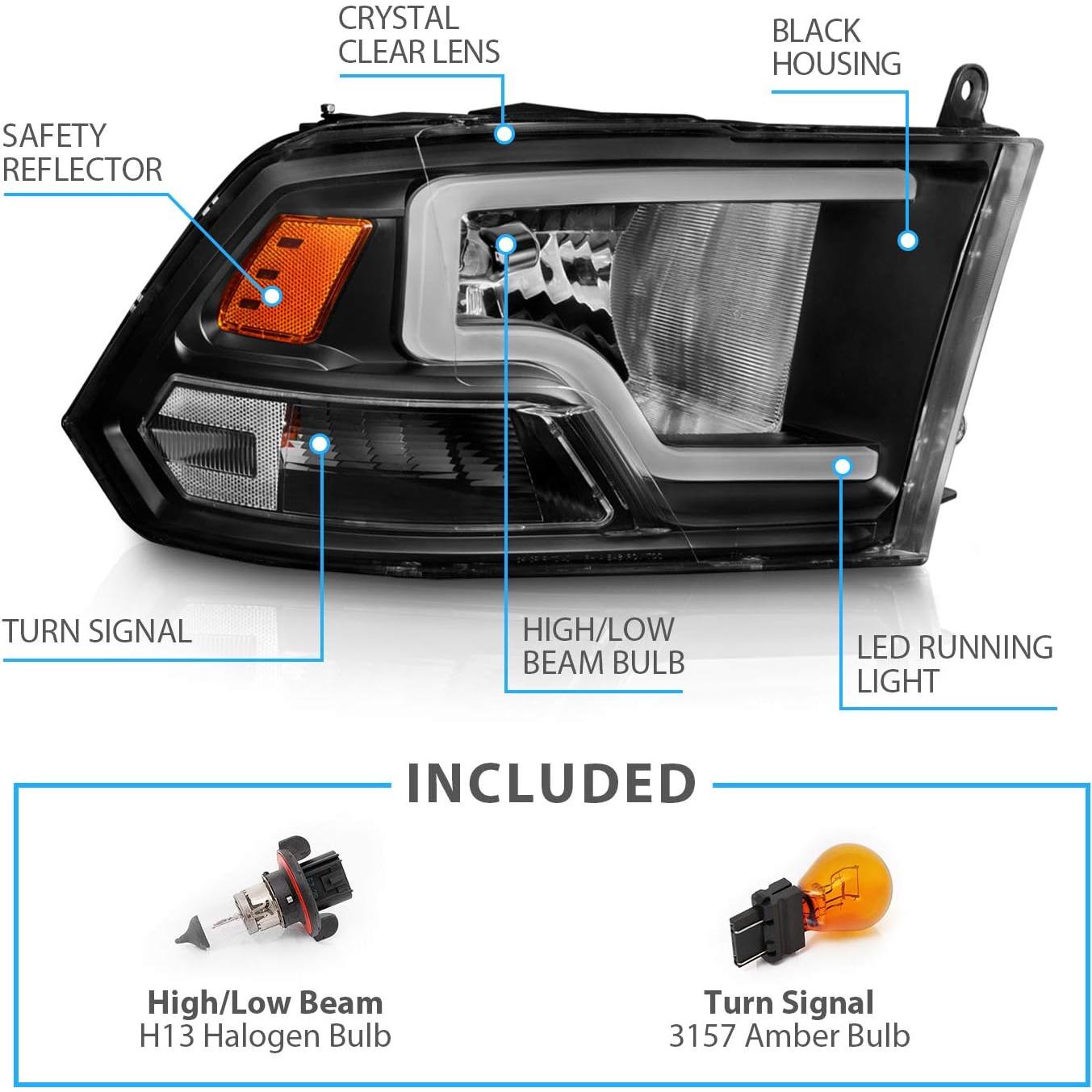 Faros LED AmeriLite para Dodge Ram 1500 2500 3500 2009-2018