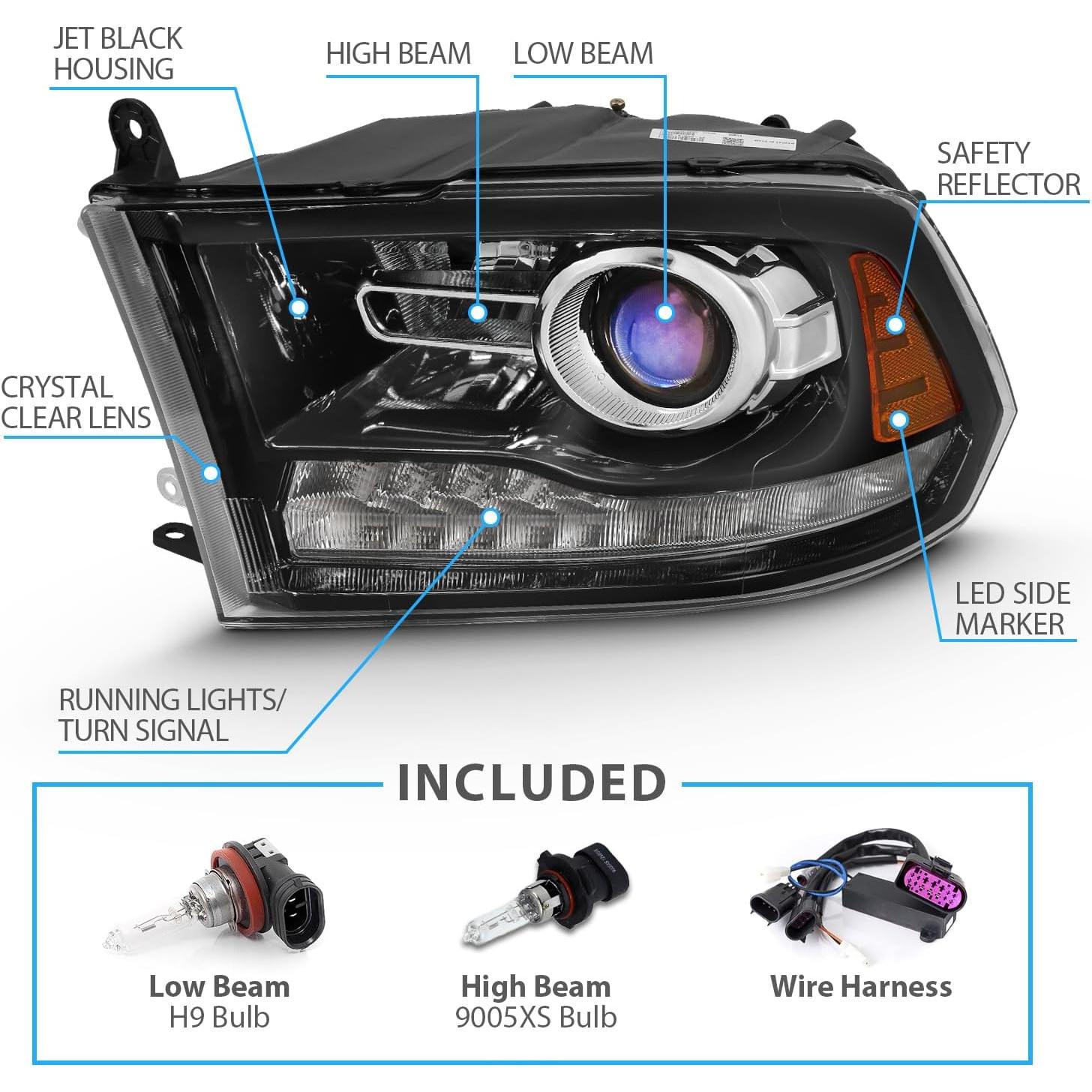 Conjunto de Faros Proyector AmeriLite para Dodge Ram 2009-2018