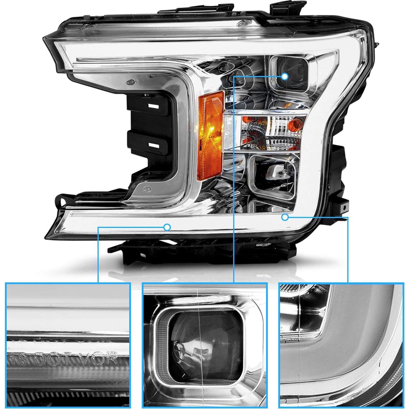 Faros Proyector Cuadrado AmeriLite Cromo para Ford F150 2018-2020