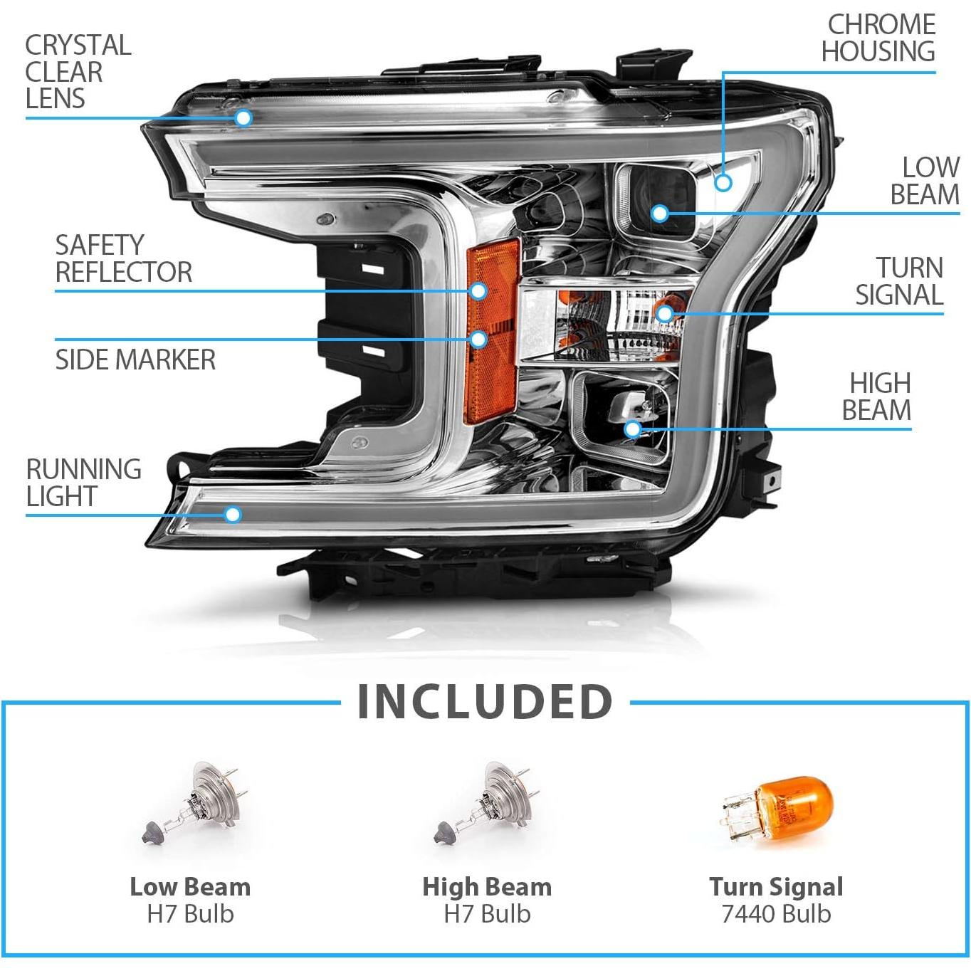 Faros Proyector Cuadrado AmeriLite Cromo para Ford F150 2018-2020