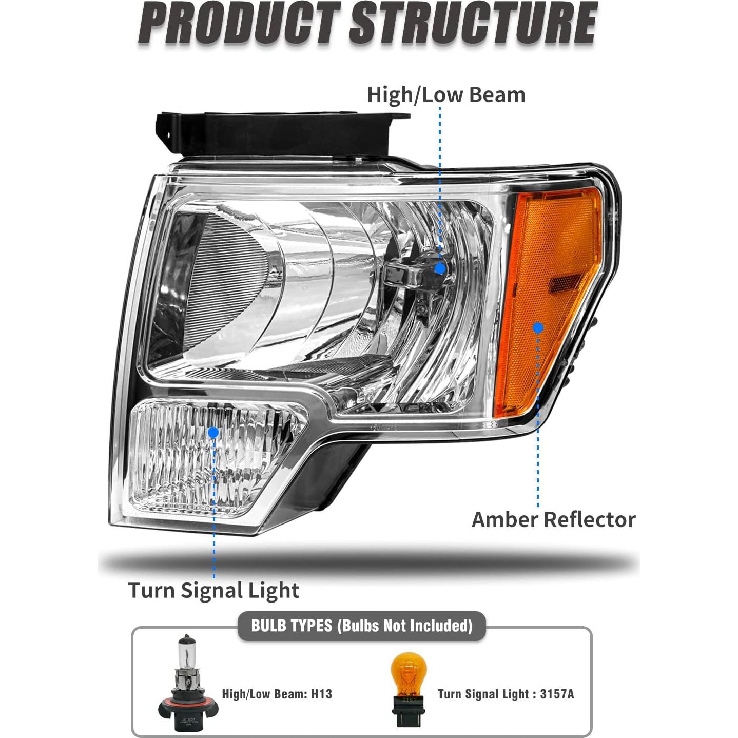 Faros Reemplazo Izquierdo y Derecho Ford F150 2009-2014 LED