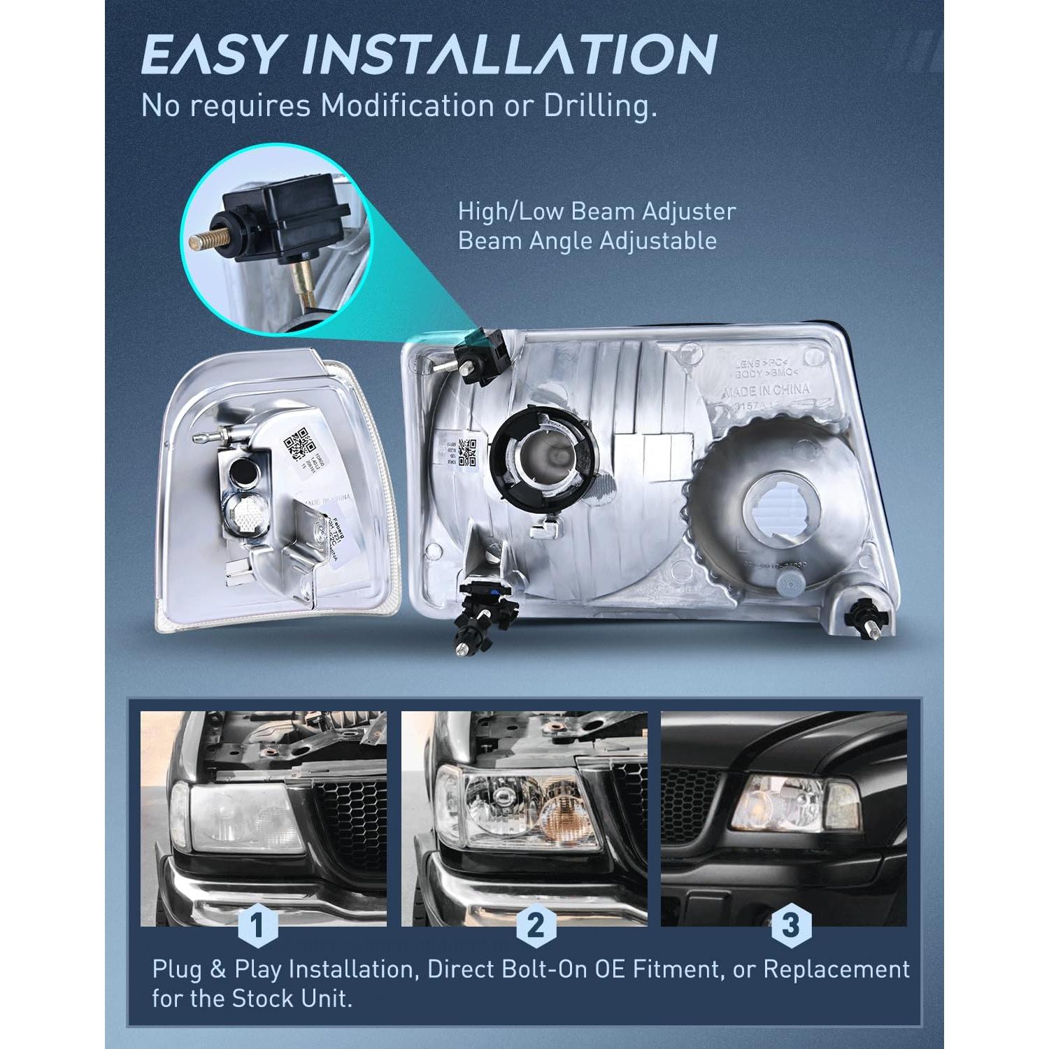 Faros Nilight para Ford Ranger 2001-2011 Carcasa Cromada