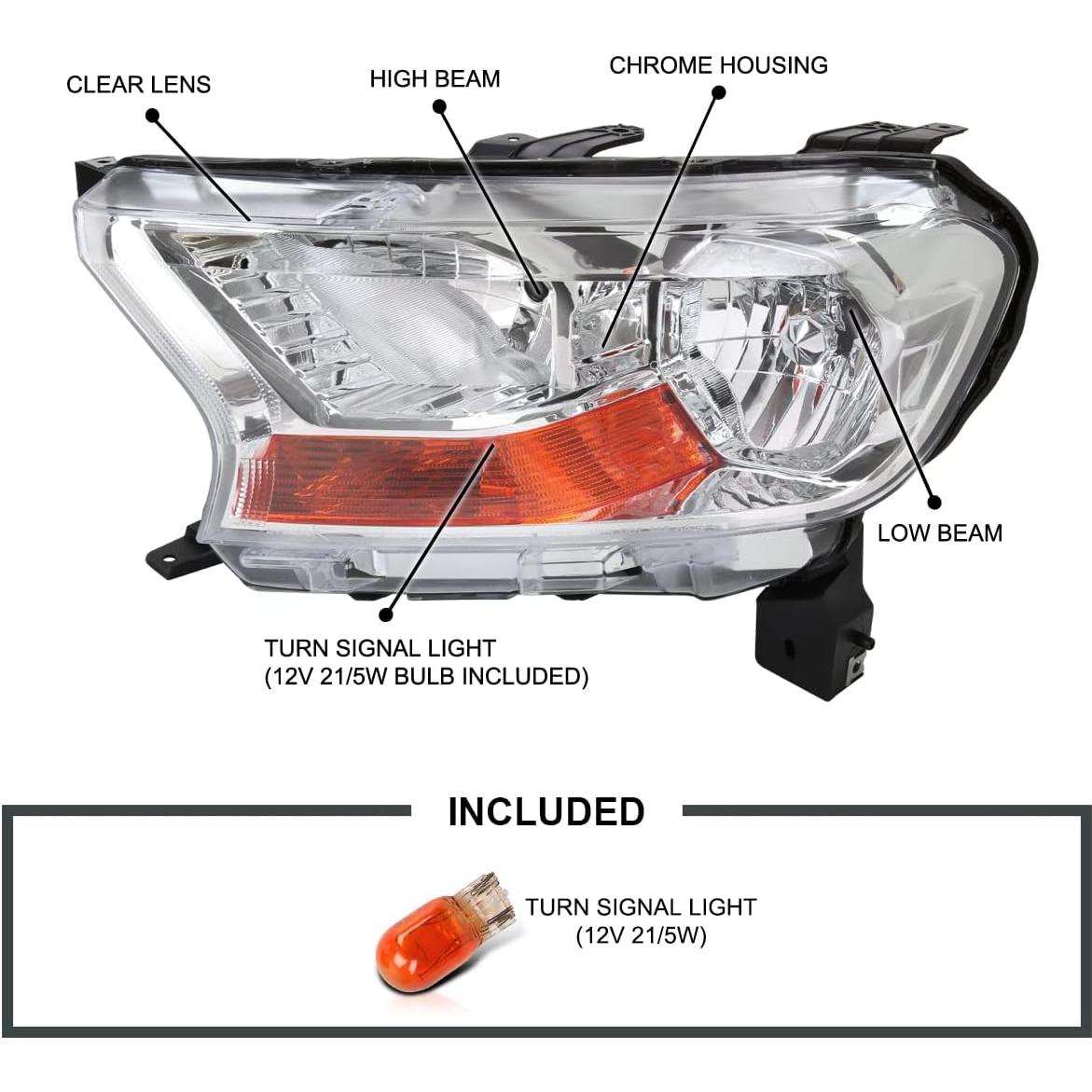 Faros Halógenos Cromados SPEC-D Tuning para Ford Ranger 2019-2022