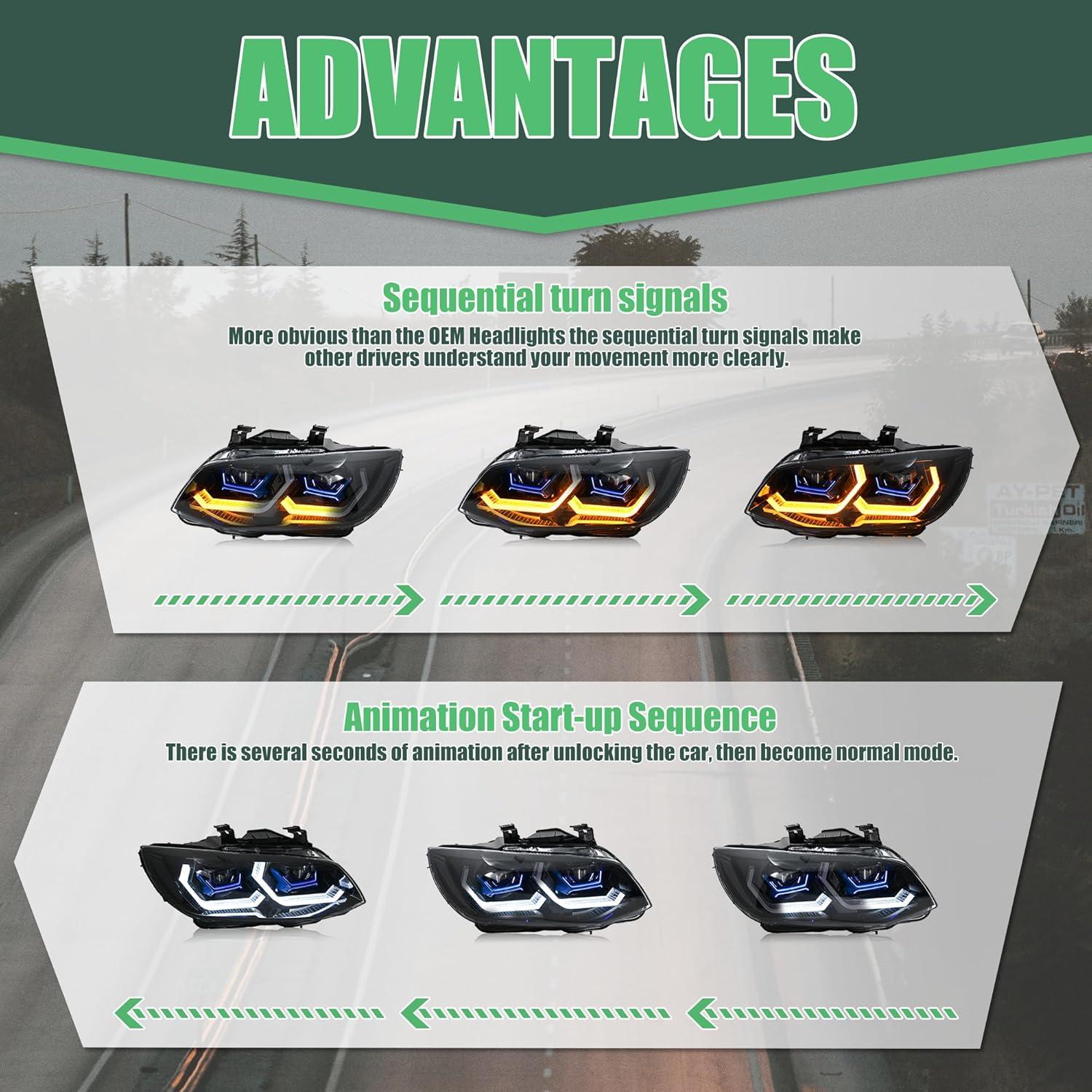 Faros Proyectores Letsdate Xenón E92 E93 2011-2013 LED Secuencial