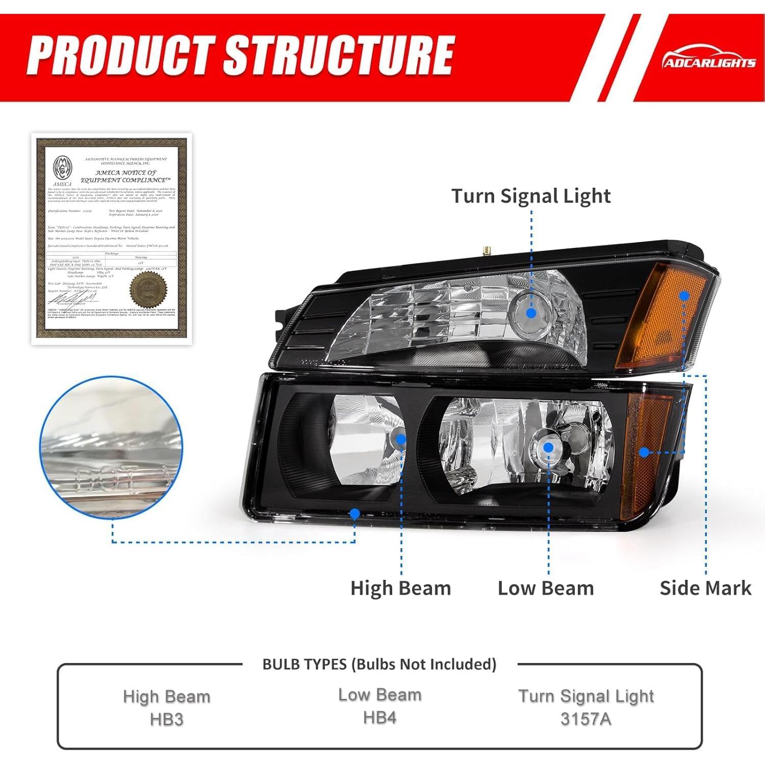 Faros Reemplazo OE ADCARLIGHTS para Chevy Avalanche 2002-2006
