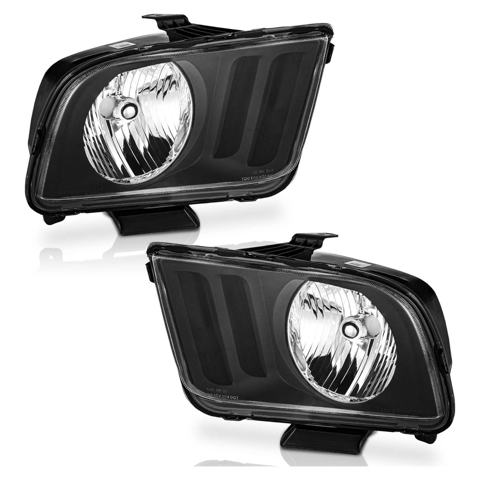 WEELMOTO Halogen Headlights Compatible with 2005-2009 Ford Mustang (Does NOT fit factory Xenon), Headlamp Replacement For 2005 2006 2007 2008 2009 Ford Mustang Headlight Assembly Black Housing