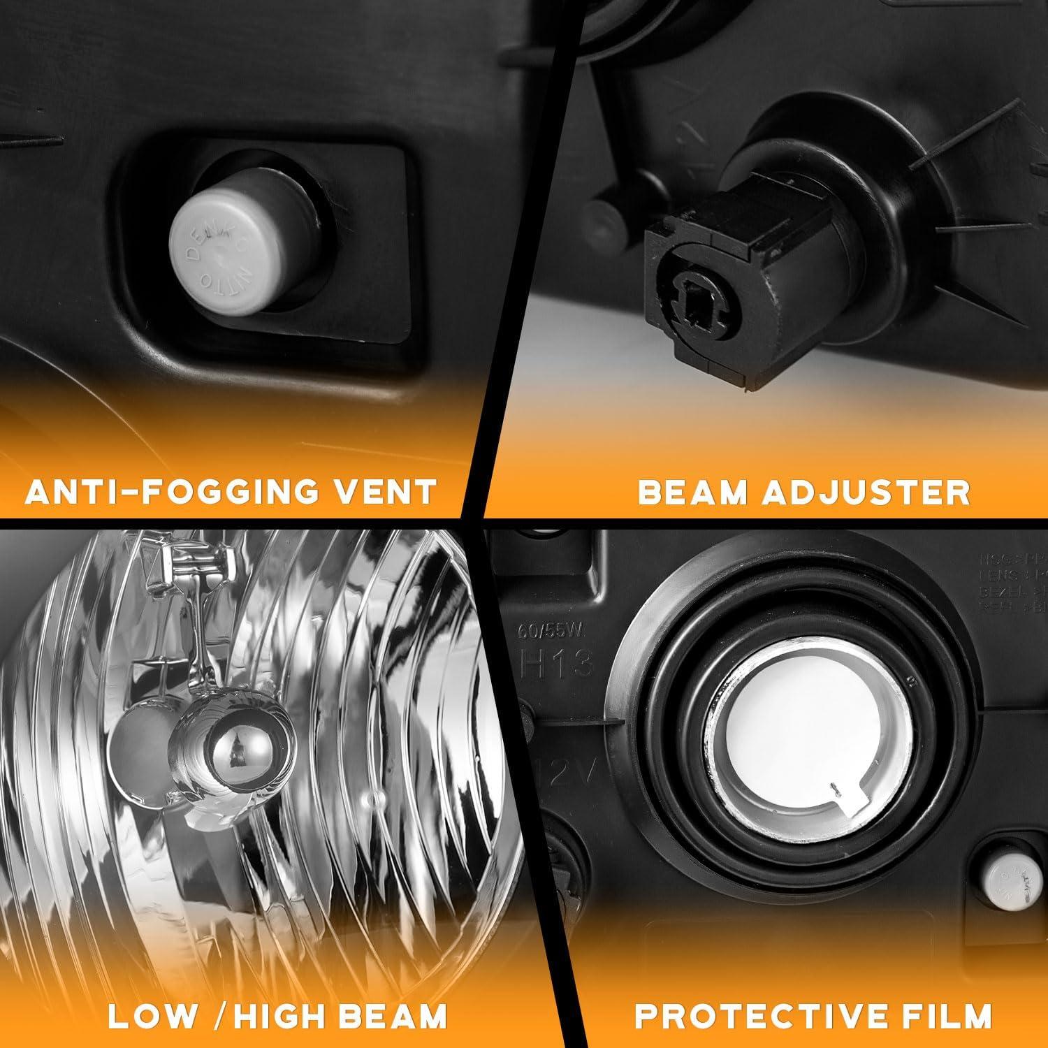 WEELMOTO Halogen Headlights Compatible with 2005-2009 Ford Mustang (Does NOT fit factory Xenon), Headlamp Replacement For 2005 2006 2007 2008 2009 Ford Mustang Headlight Assembly Black Housing