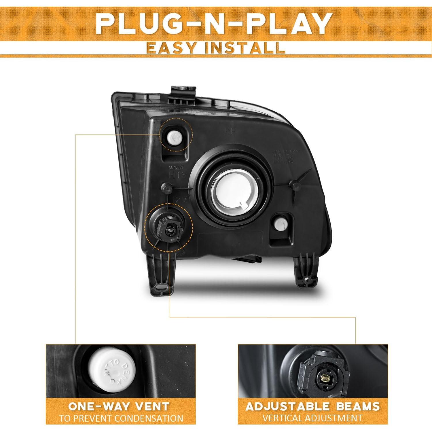 WEELMOTO Halogen Headlights Compatible with 2005-2009 Ford Mustang (Does NOT fit factory Xenon), Headlamp Replacement For 2005 2006 2007 2008 2009 Ford Mustang Headlight Assembly Black Housing