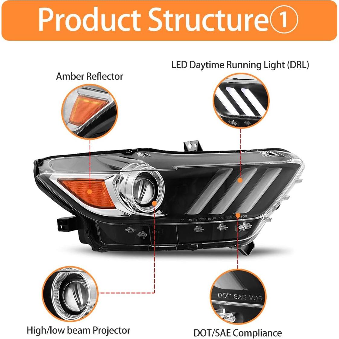 Faros AUTOWIKI para Ford Mustang 2015-2017 Lente Clara