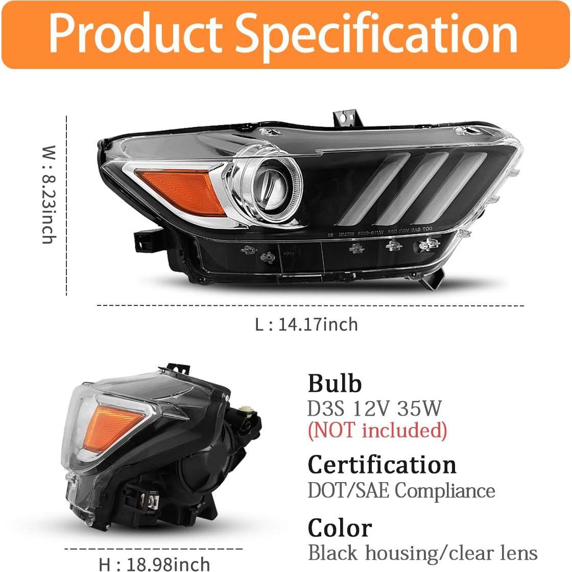 Faros AUTOWIKI para Ford Mustang 2015-2017 Lente Clara