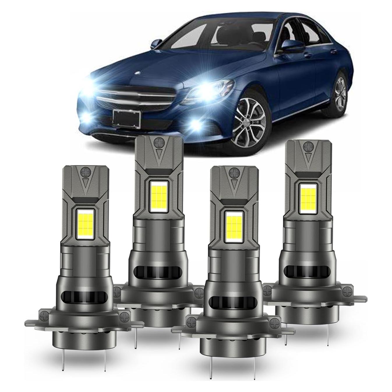 Bombillas H7 PCKXAZL para Mercedes-Benz C250 C300 C350 - 600% Brillantes, 60000 Horas Vida Útil, IP68