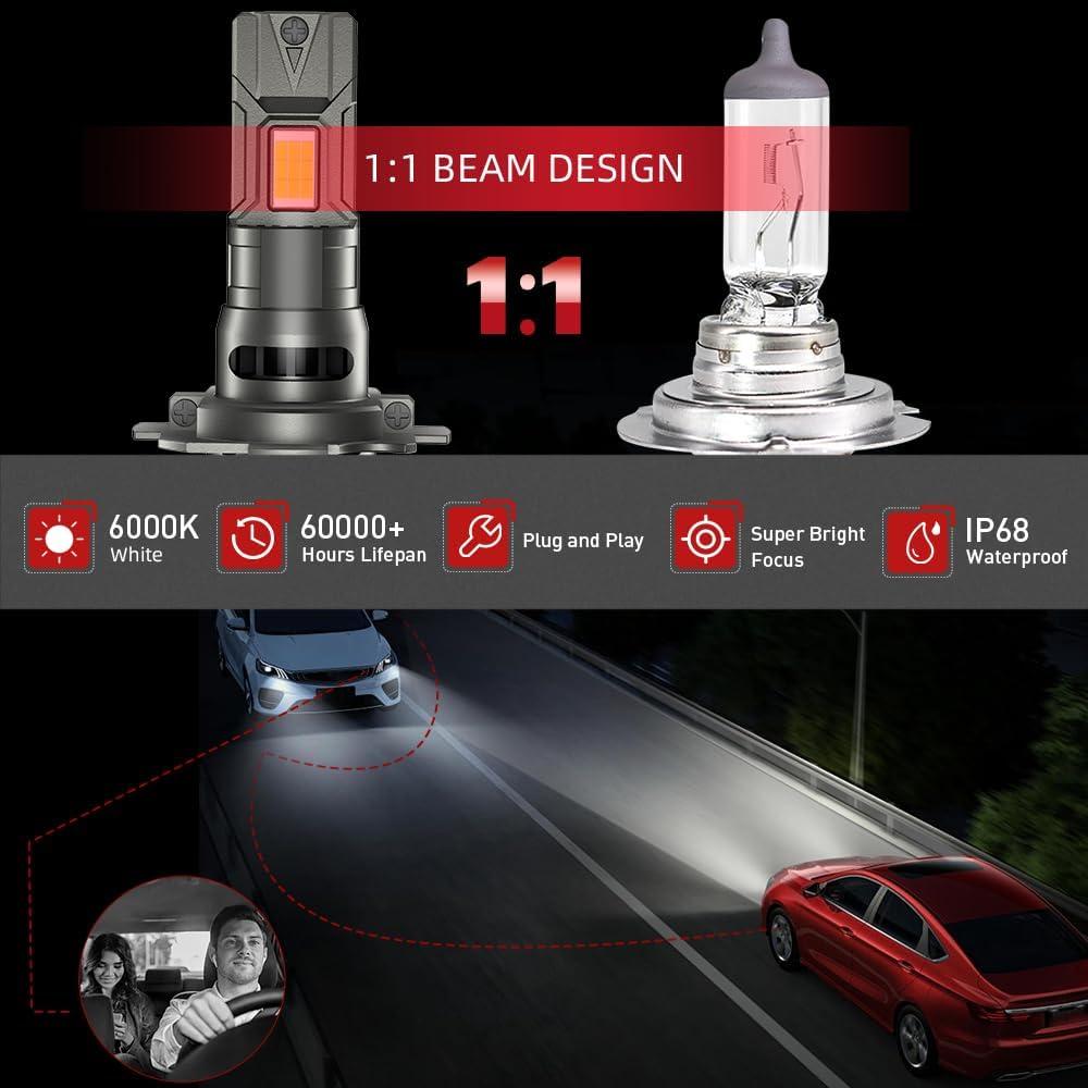 Bombillas H7 PCKXAZL para Mercedes-Benz C250 C300 C350 - 600% Brillantes, 60000 Horas Vida Útil, IP68