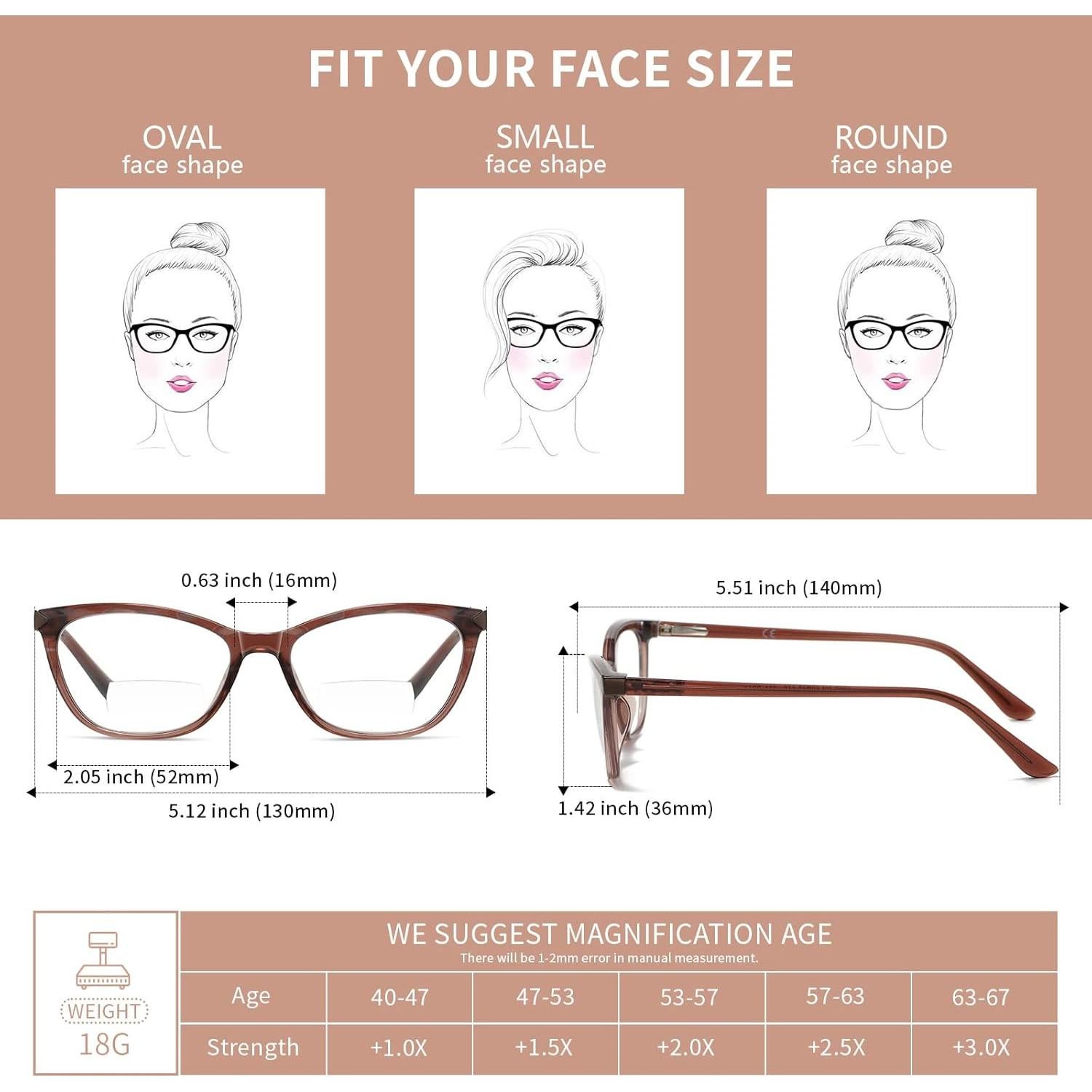 Gafas de lectura bifocales Kafirlo estilo gato 1.25D pack 2