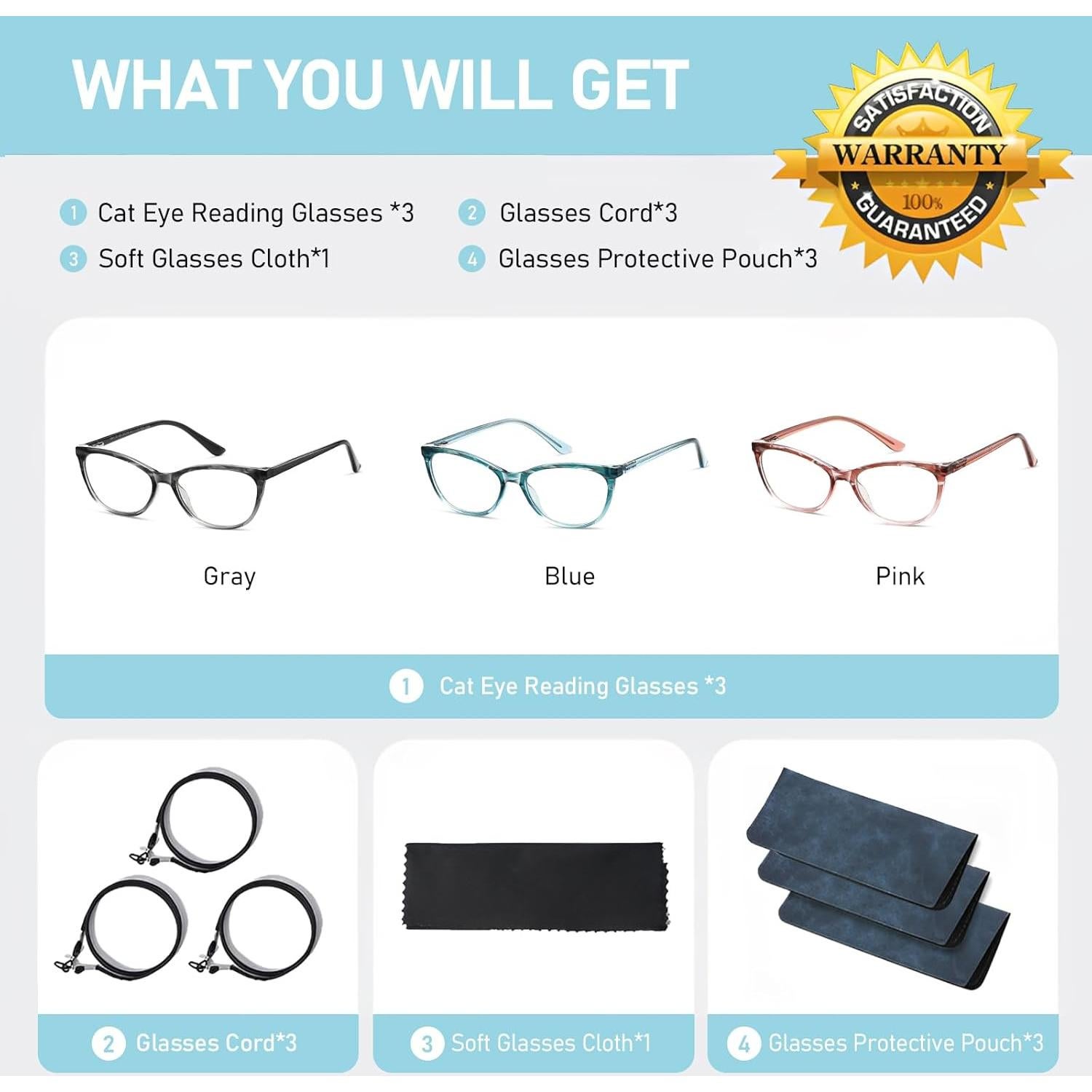 Gafas de lectura Kafirlo estilo gato 3 en 1 con bloqueo luz azul