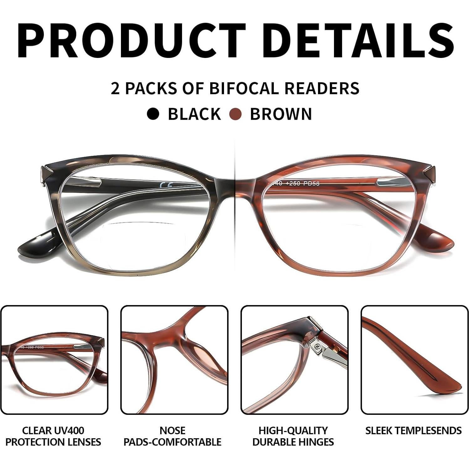 Gafas de lectura bifocales Kafirlo estilo gato 1.5D anti luz azul