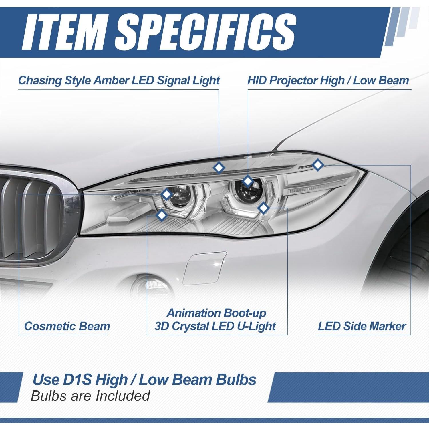 Faro HID Auto Dynasty para BMW X5 2014-2018, LED DRL U-Halo