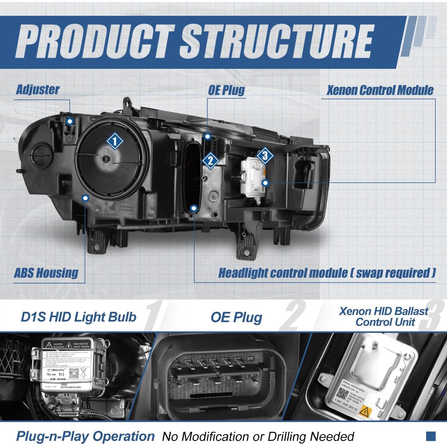 Faro HID Auto Dynasty para BMW X5 2014-2018, LED DRL U-Halo
